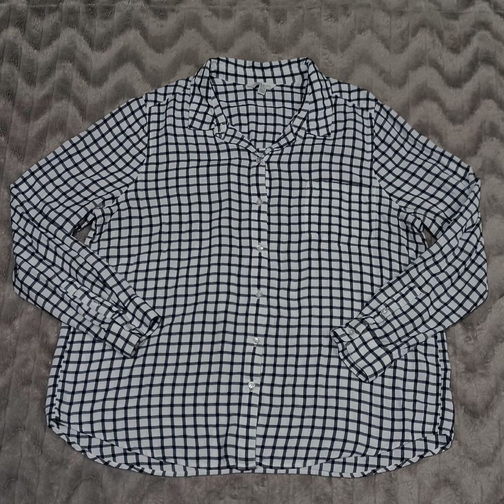 Lucky Brand Womens Size XL Black White Plaid Long Sleeve Button Up Shirt